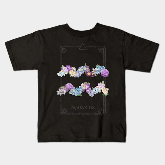 Floral Zodiac Sign: Aquarius Kids T-Shirt by FabiWes